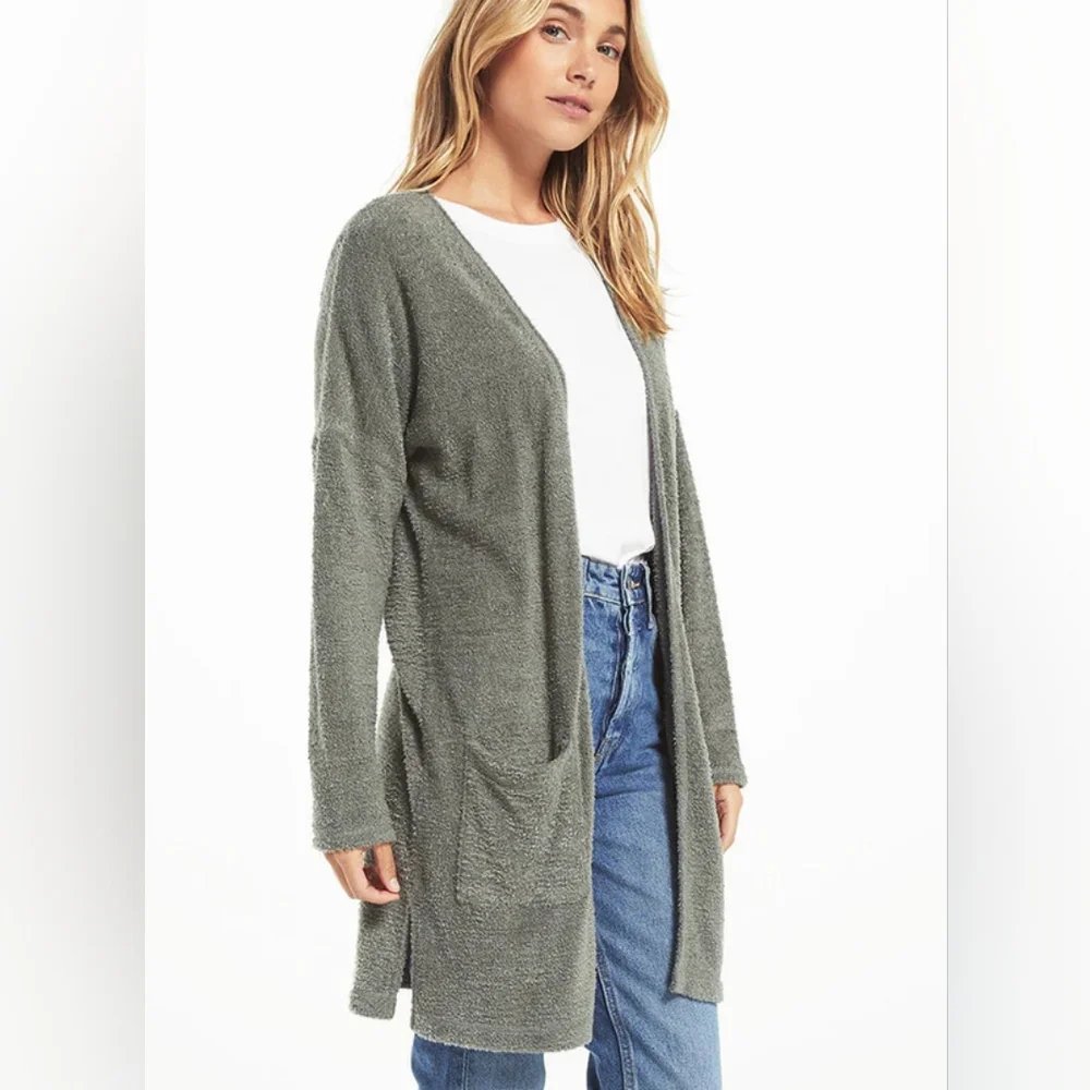 Z SUPPLY FEATHER KNIT CARDIGAN GREEN OPEN CARDIGAN POCKETS Size SMALL - Picture 2 of 9